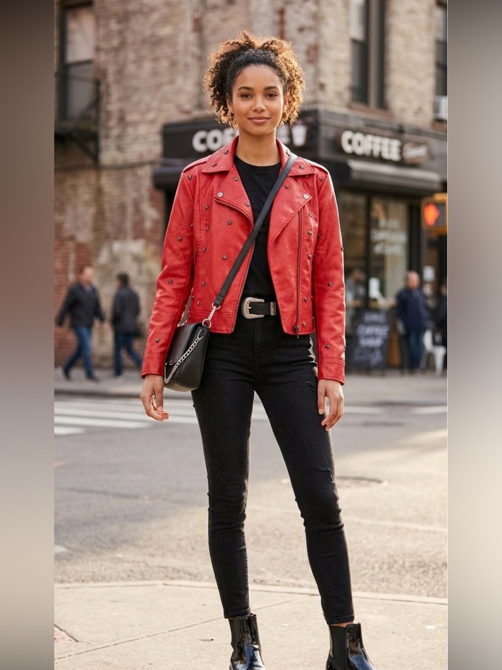 Vintage Y2K Star Studded Red Faux Leather Biker Jacket